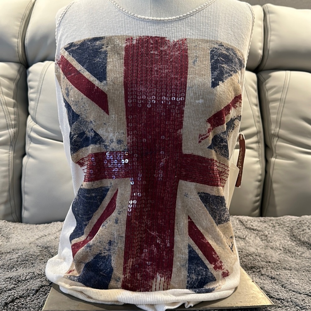 Arizona Jeans XL British flag tank with clear sequin sparkles